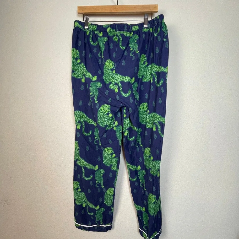 Saatvik Navy‎ Lounge Leopard Print Pajama Set Long Sleeve Pants Women's Sz L